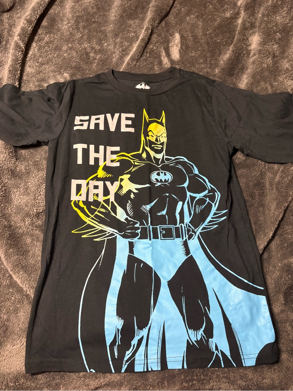 Batman Kids Black Tee with Blue and Yellow Graphic